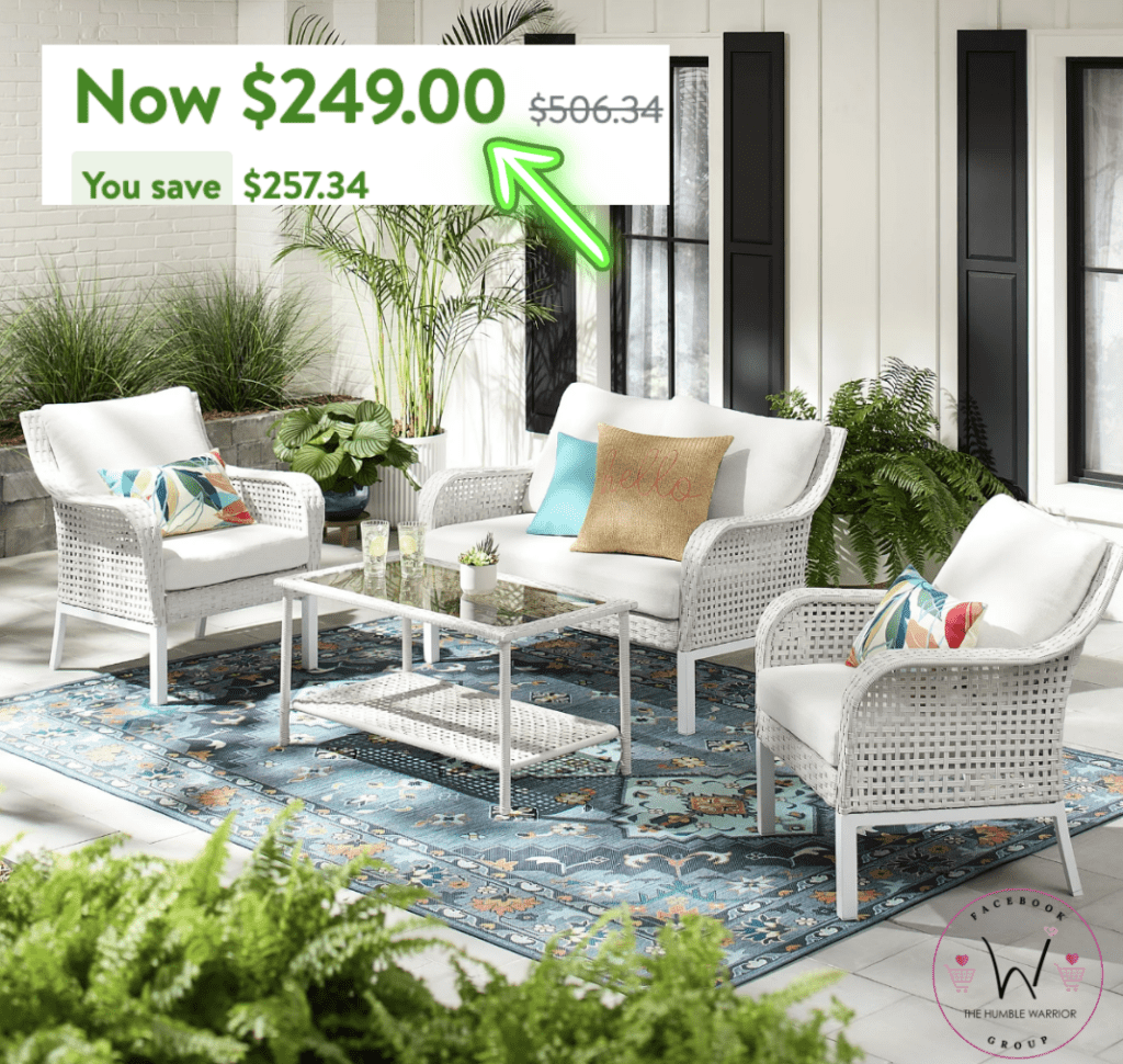 The Mainstays Tuscany 4-Piece Wicker and Steel Outdoor Conversation Set!